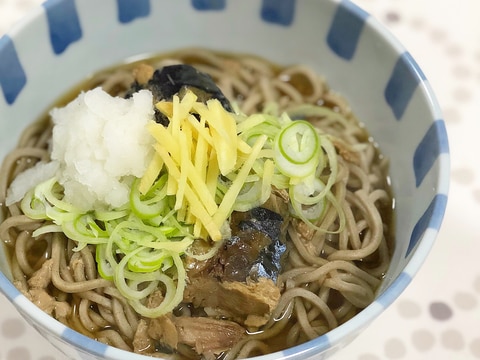 サバ缶でおろし温そば☆薬味たっぷり